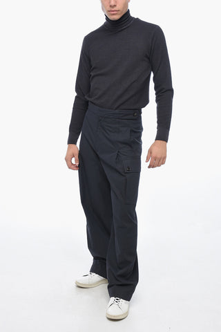Pantaloni Cargo in Misto Cotone con Bottoni alla Caviglia