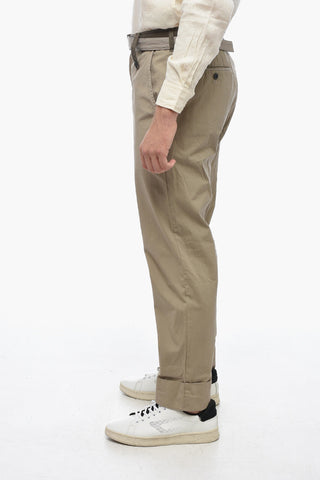 Pantaloni Chino con Risvolto e Cintura a Contrasto