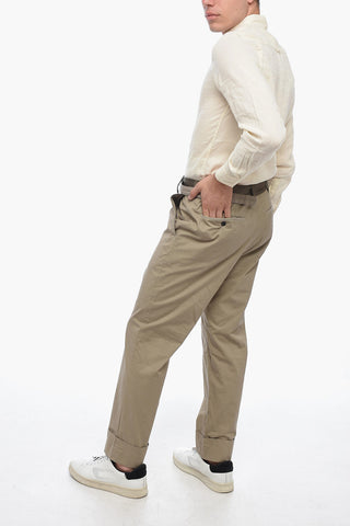 Pantaloni Chino con Risvolto e Cintura a Contrasto