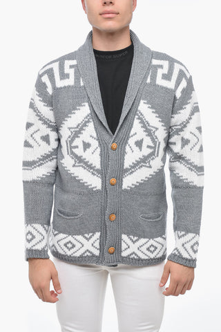 Wool Blend AZTECO Cardigan with Geometric Pattern