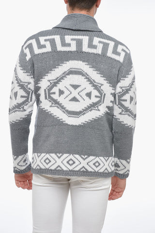 Wool Blend AZTECO Cardigan with Geometric Pattern
