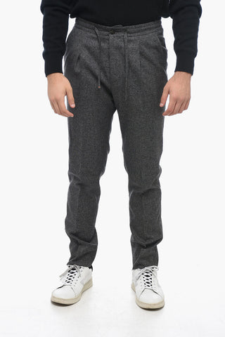 Single-pleated Wool Blend Pants with Drawstringed Waist