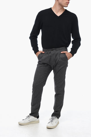 Single-pleated Wool Blend Pants with Drawstringed Waist