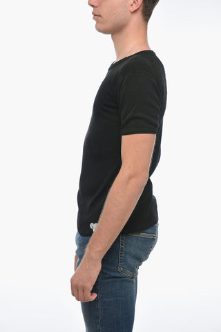 T-Shirt in Cotone a Coste con Dettaglio Hole