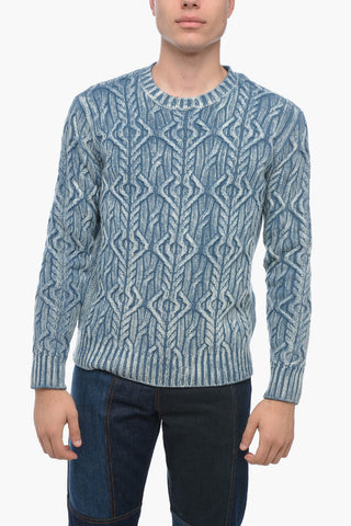 Virgin Aran Wool Crewneck Sweater TRECCIA