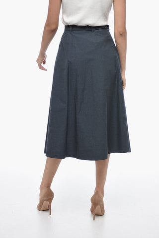 Belted Midi Flared Skirt with Utility Pockets