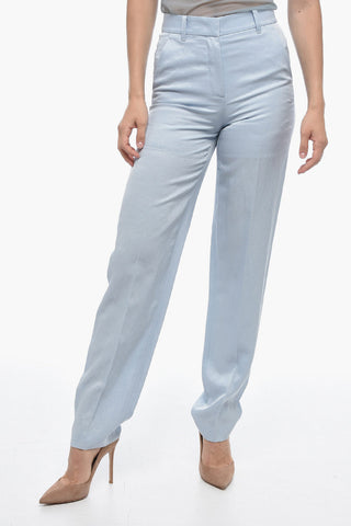 Pantaloni 3 Tasche in Misto Lino con Chiusura Nascosta