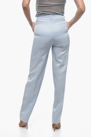 Pantaloni 3 Tasche in Misto Lino con Chiusura Nascosta