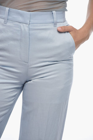 Pantaloni 3 Tasche in Misto Lino con Chiusura Nascosta
