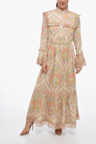Paisley Patterned Cotton Shirt Dress with Lace Inserts