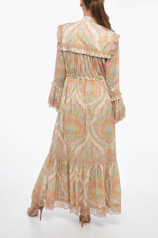 Paisley Patterned Cotton Shirt Dress with Lace Inserts
