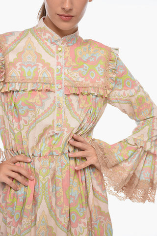 Paisley Patterned Cotton Shirt Dress with Lace Inserts