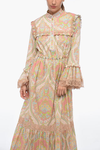 Paisley Patterned Cotton Shirt Dress with Lace Inserts