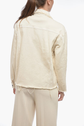 Giacca in Denim a Spalla Scesa con Dettaglio Sfrangiato