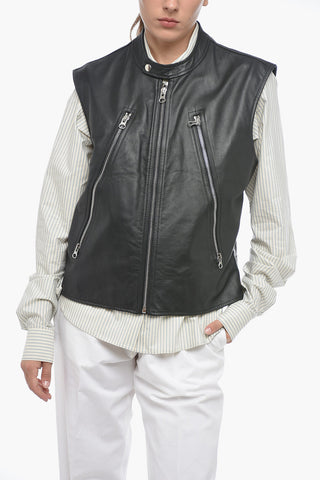 MM6 Quilted Leather Biker Waistcoat