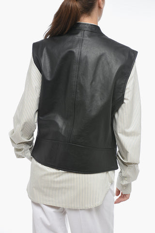 MM6 Quilted Leather Biker Waistcoat