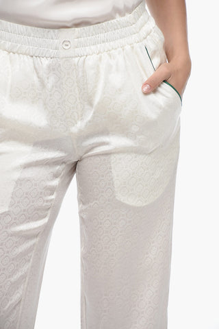 Silk Jacquard Trousers with Elastic Waistband