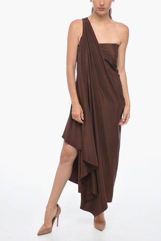 Silk One-Shoulder Dress DEA with Draped Design