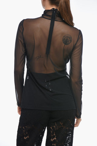 Top a Collo Alto in Mesh con Zip Posteriore