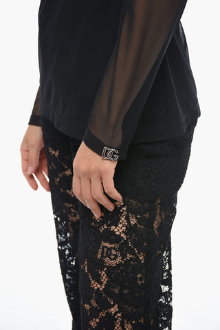 Top a Collo Alto in Mesh con Zip Posteriore