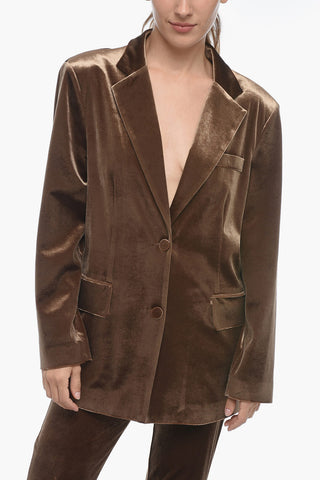 Blazer Straight Fit in Ciniglia con Bottoni Rivestiti