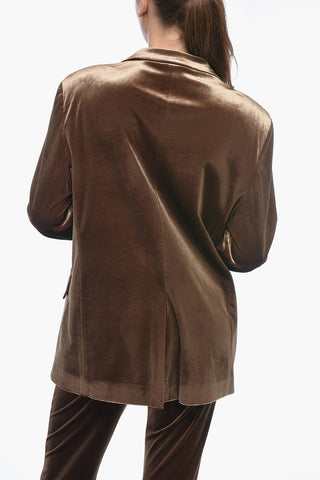 Blazer Straight Fit in Ciniglia con Bottoni Rivestiti