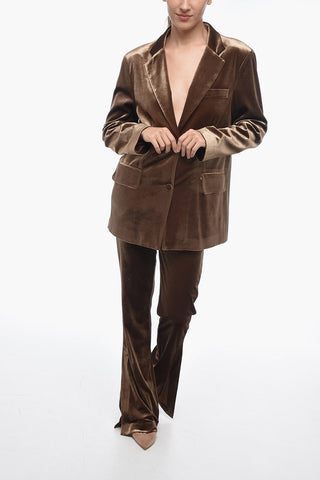 Blazer Straight Fit in Ciniglia con Bottoni Rivestiti