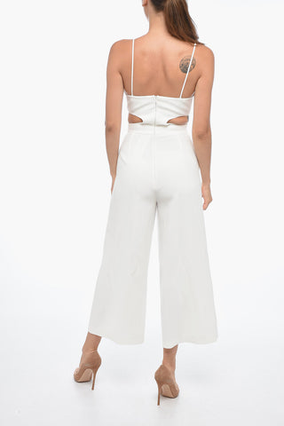 Cropped Fit Jumpsuit with Cut-Outs and Flower Applique