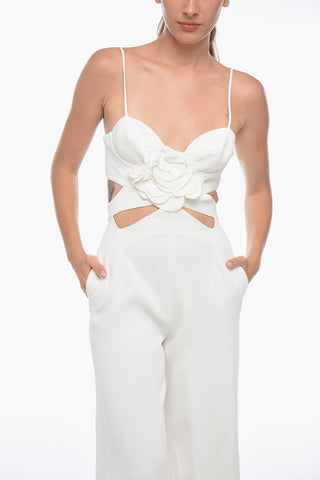 Cropped Fit Jumpsuit with Cut-Outs and Flower Applique