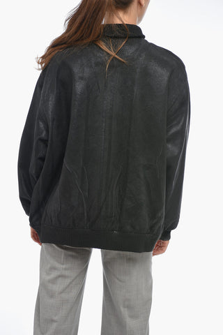 Coated Cotton Bomber Jacket with Front Zip