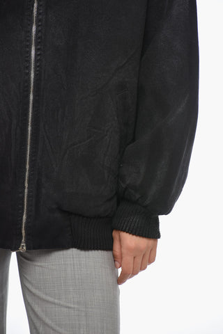 Coated Cotton Bomber Jacket with Front Zip