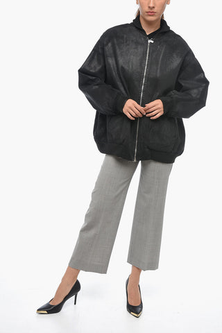 Coated Cotton Bomber Jacket with Front Zip