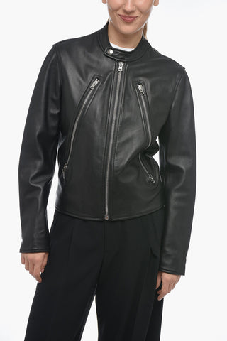 MM6 Leather Biker Jacket with Zipped Sleeves