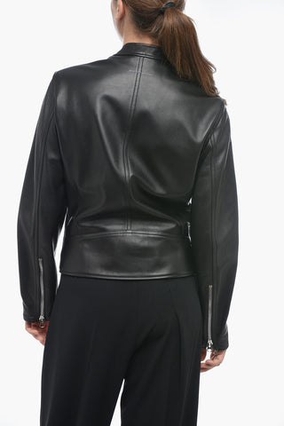 MM6 Leather Biker Jacket with Zipped Sleeves