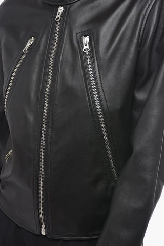 MM6 Leather Biker Jacket with Zipped Sleeves