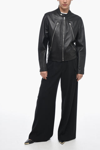 MM6 Leather Biker Jacket with Zipped Sleeves