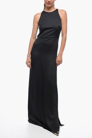 Maxidress JANIE in Satin di Seta con Scollo Drappeggiato