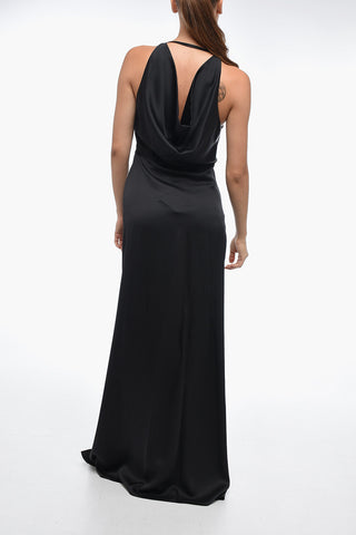 Maxikleid JANIE aus Seidensatin mit drapiertem Ausschnitt