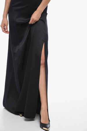 Maxidress JANIE in Satin di Seta con Scollo Drappeggiato
