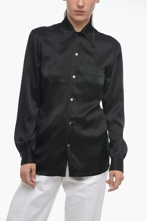 MM1 Satinbluse mit italienischem Kragen