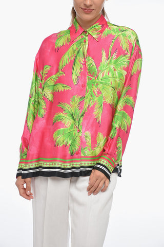 Satin PALM Printed Shirt with Contrasting Edges