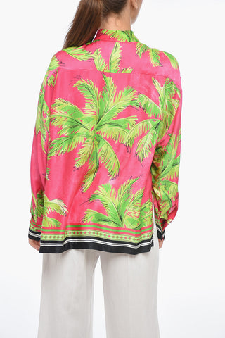 Satin PALM Printed Shirt with Contrasting Edges