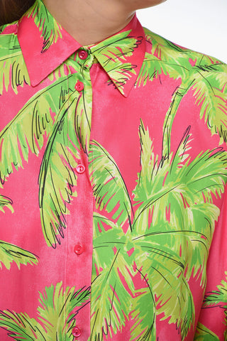 Satin PALM Printed Shirt with Contrasting Edges