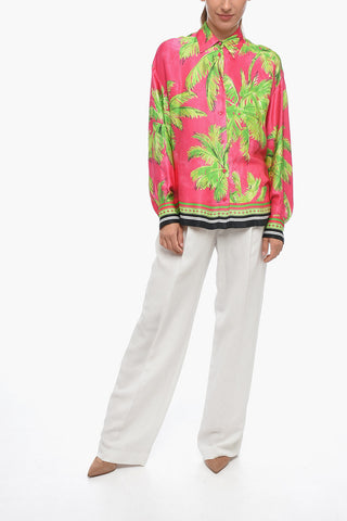 Satin PALM Printed Shirt with Contrasting Edges