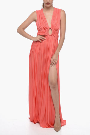 Drapiertes Maxikleid aus Lurex mit Cut-out-Detail