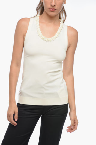 Viscose Blend Tank Top with Sequin Neckline