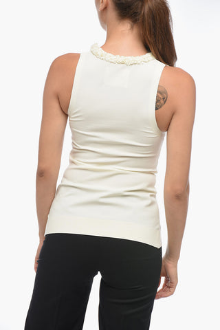 Viscose Blend Tank Top with Sequin Neckline