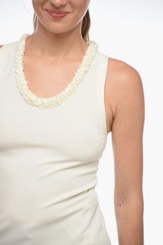 Viscose Blend Tank Top with Sequin Neckline
