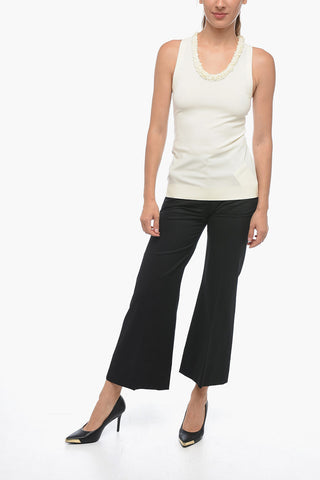 Viscose Blend Tank Top with Sequin Neckline