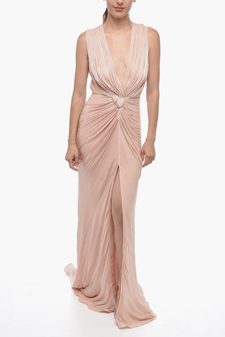 Drapiertes Maxikleid aus Lurex mit Cut-out-Detail